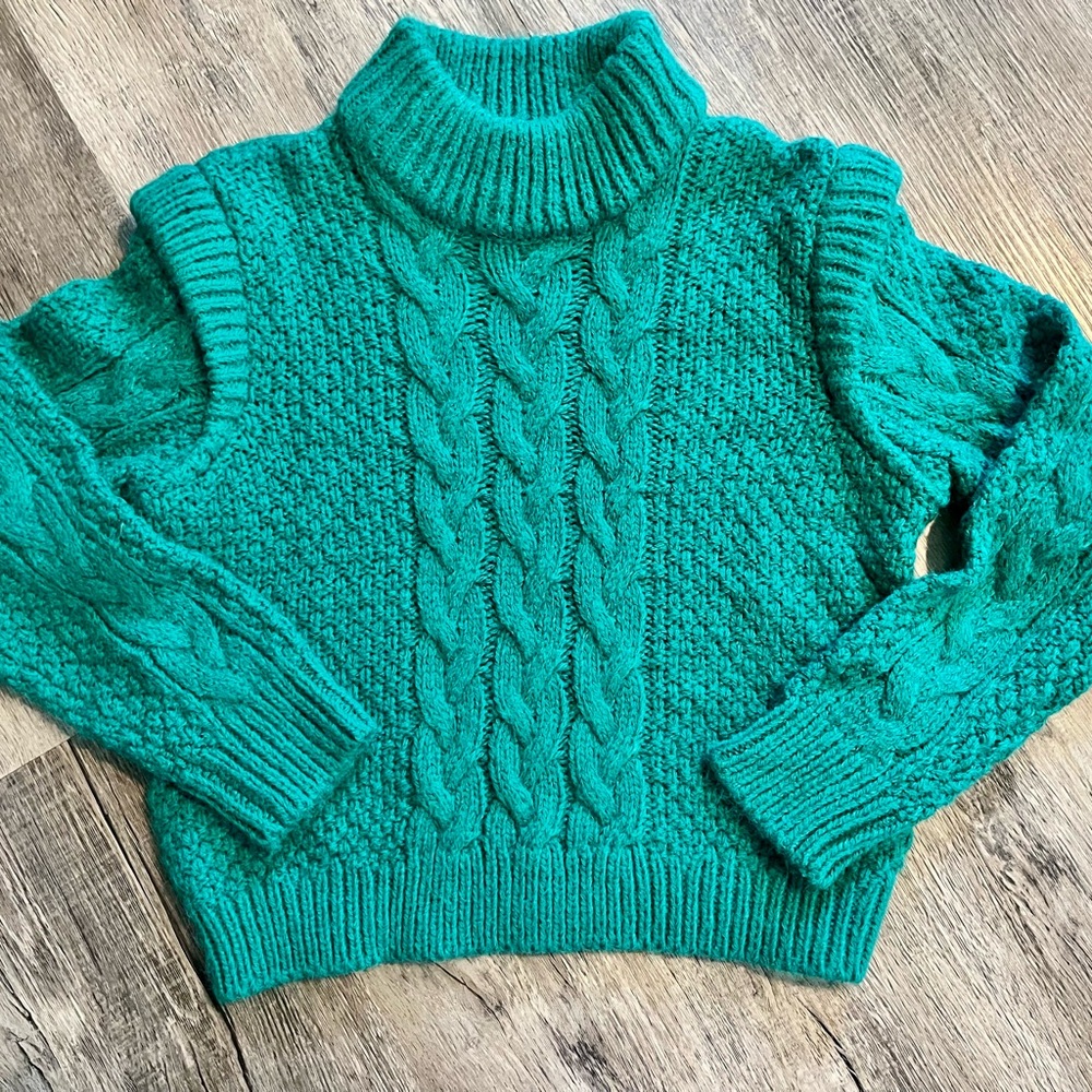 Cozy Teal Cable Knit Sweater for Kids